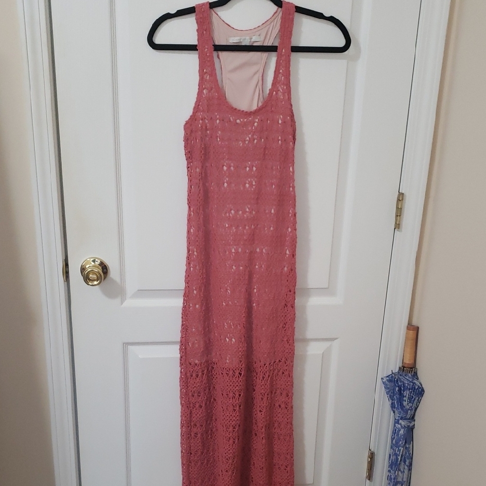 LC Lauren Conrad Coral Crochet Maxi Dress